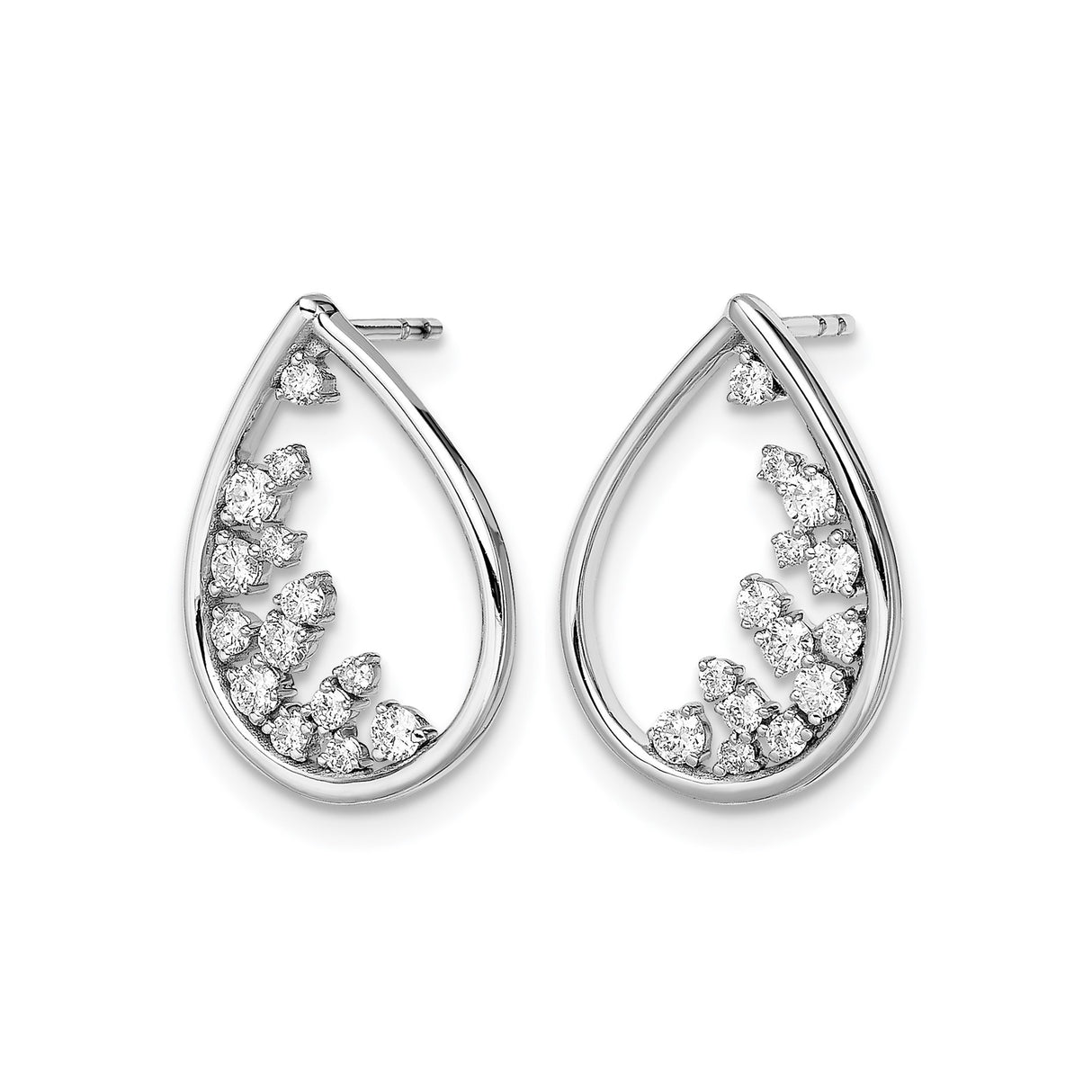 14k White Gold Teardrop Earrings with Scattered Diamonds, Open Drop Design for Women