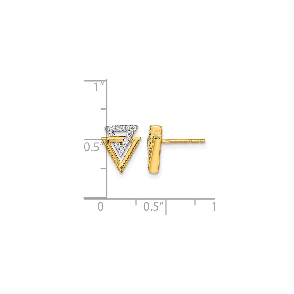 14k Yellow Gold Triangle Stud Earrings with Diamond Pavé, Geometric Minimalist Design