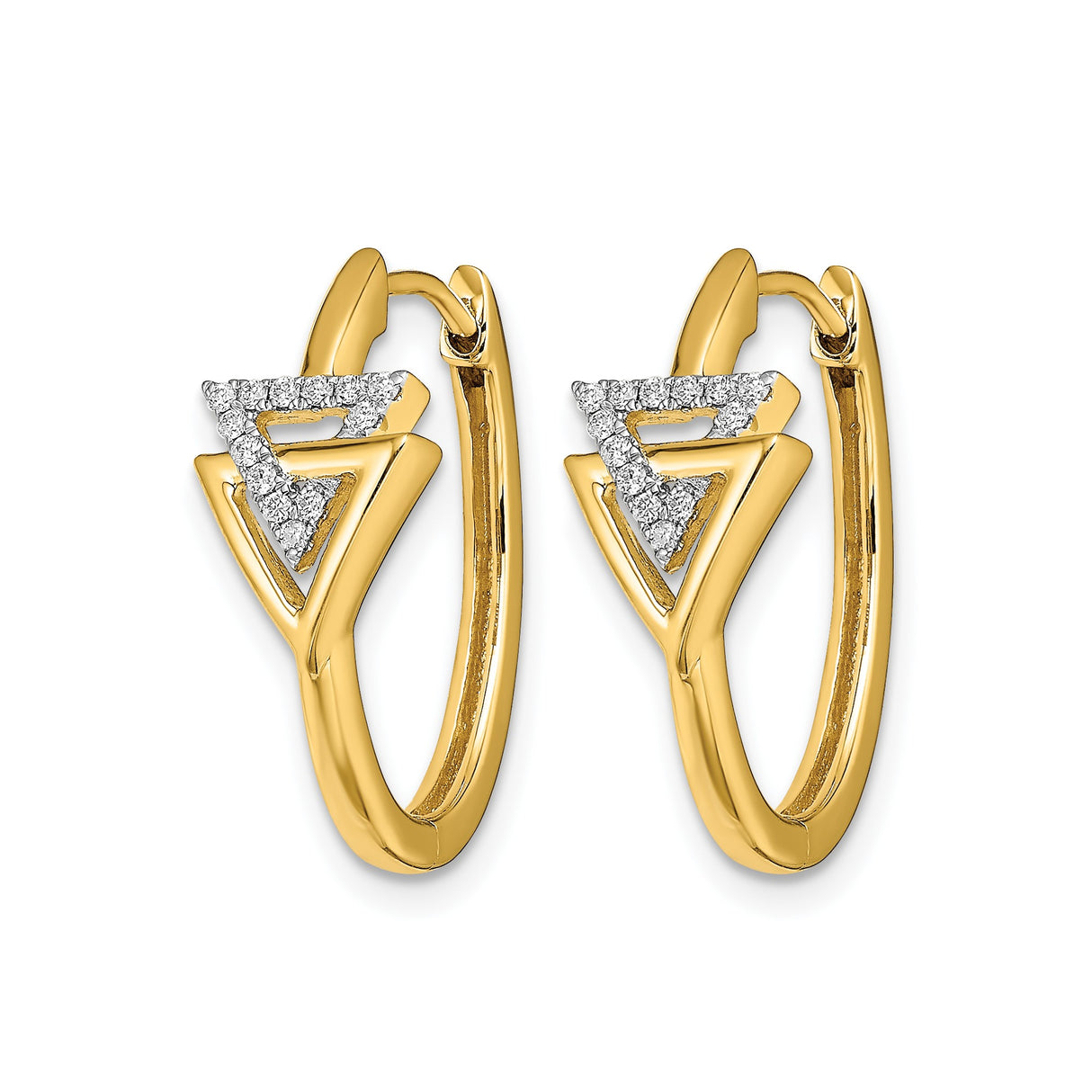 14k Yellow Gold Hoop Earrings with Pavé-Set Diamonds, Interlocking Triangle Design
