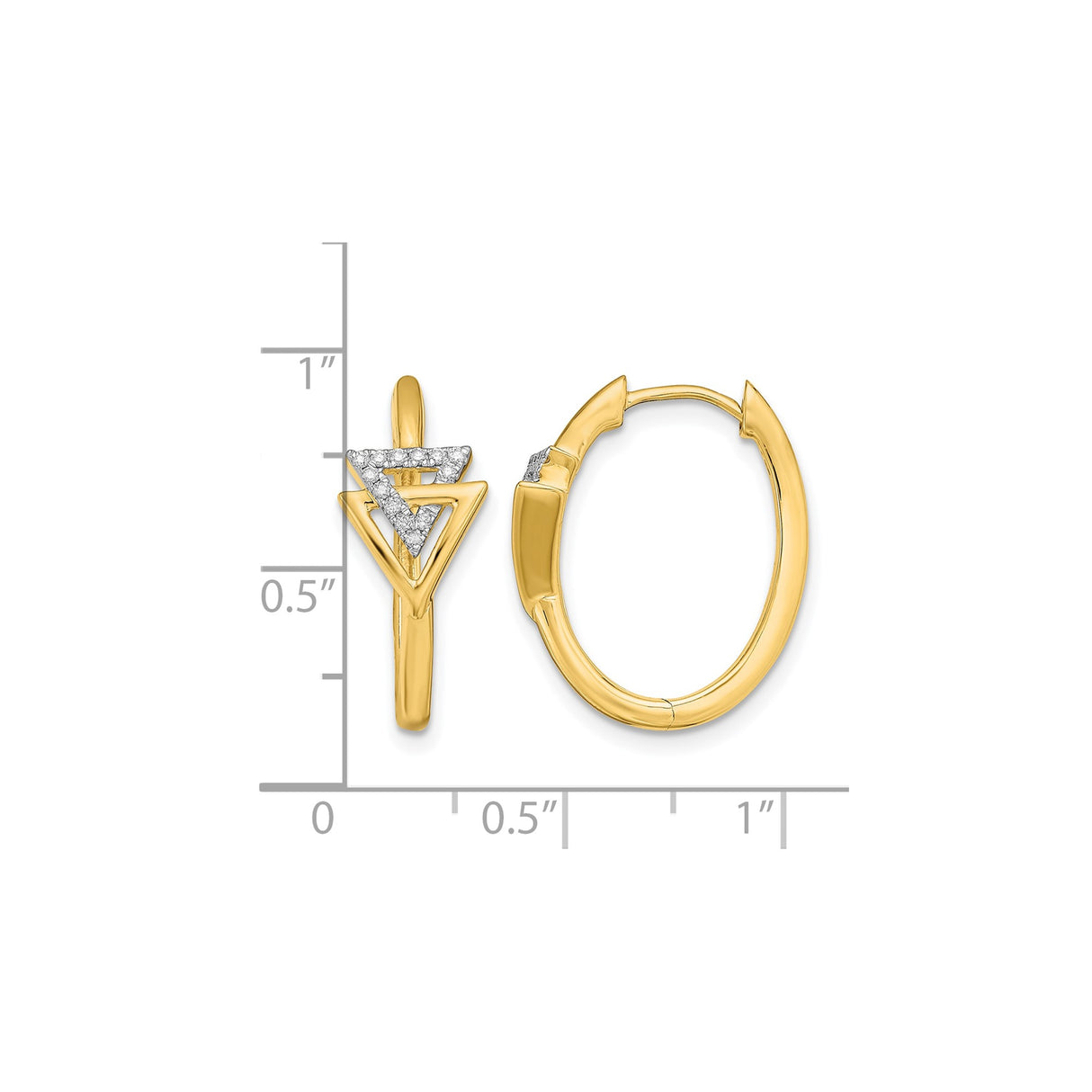 14k Yellow Gold Hoop Earrings with Pavé-Set Diamonds, Interlocking Triangle Design