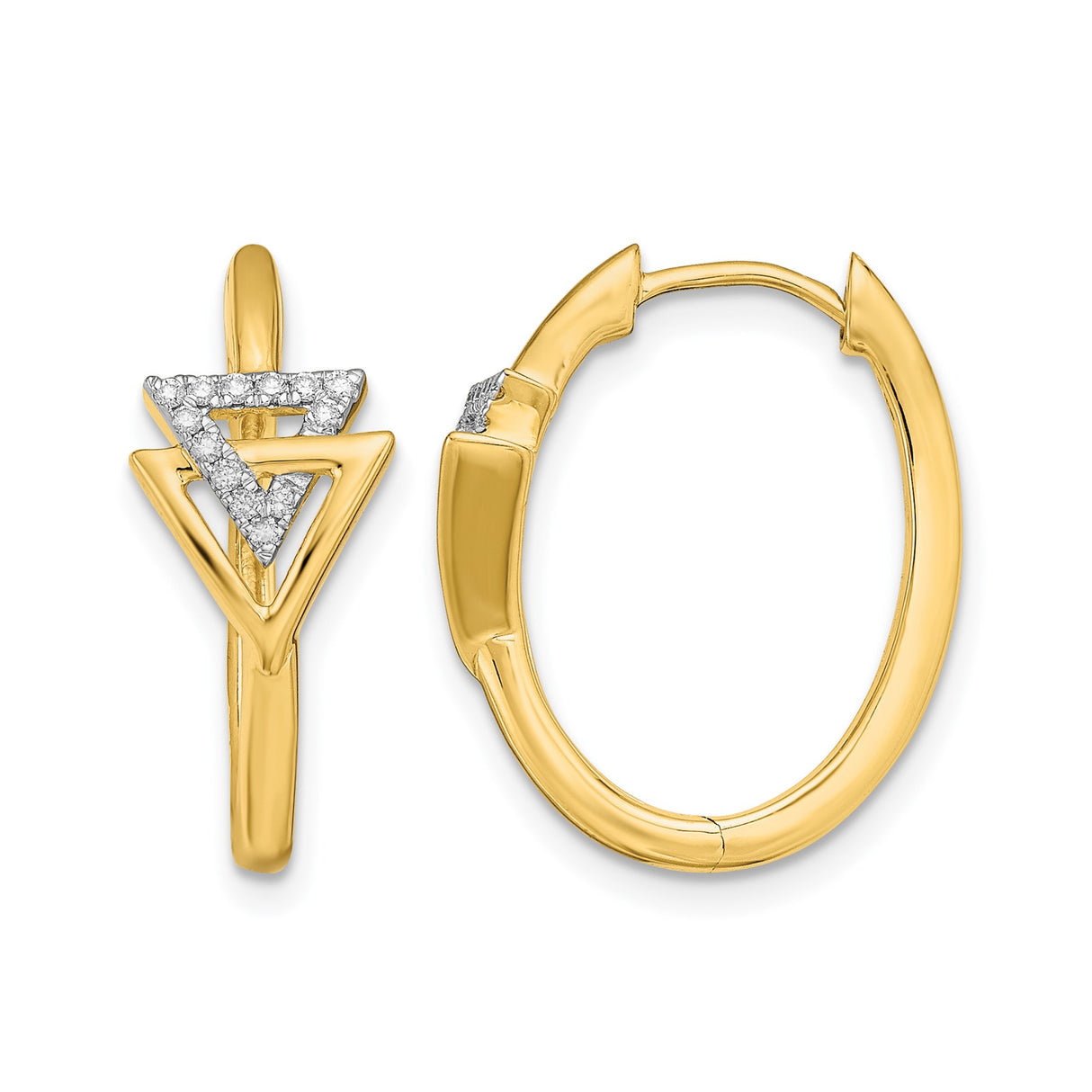 14k Yellow Gold Hoop Earrings with Pavé-Set Diamonds, Interlocking Triangle Design