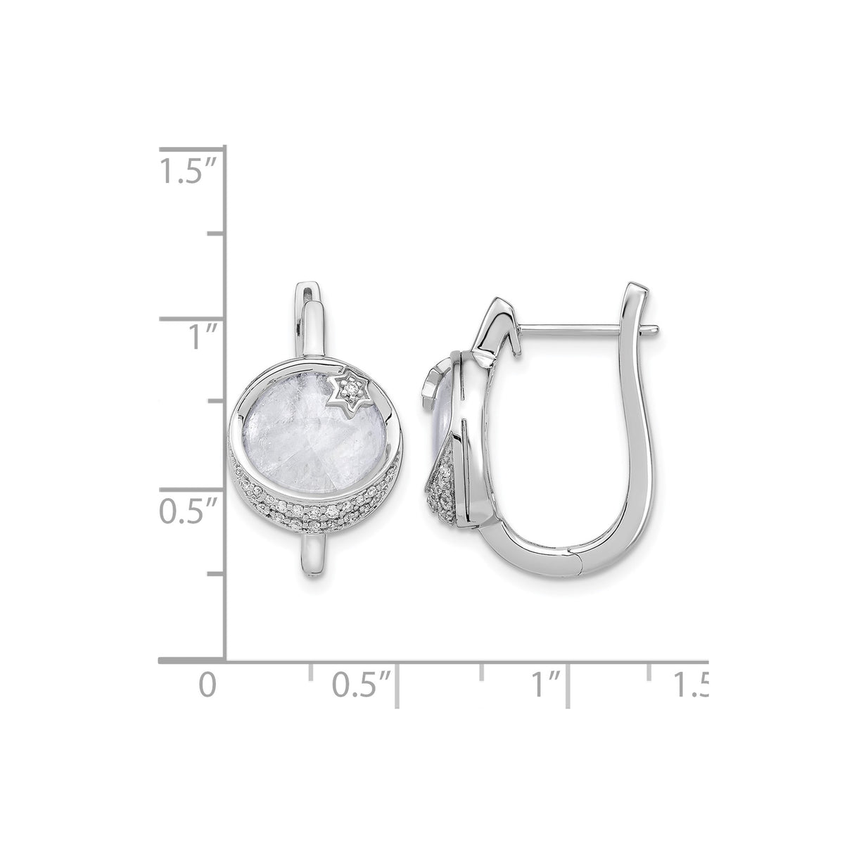 14k White Gold Hoop Earrings with Round Moonstone, Star of David and Diamond Accents