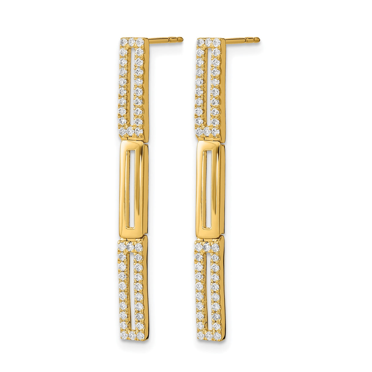 14k Yellow Gold Drop Earrings with Diamond and Geometric Rectangle Cutout Design