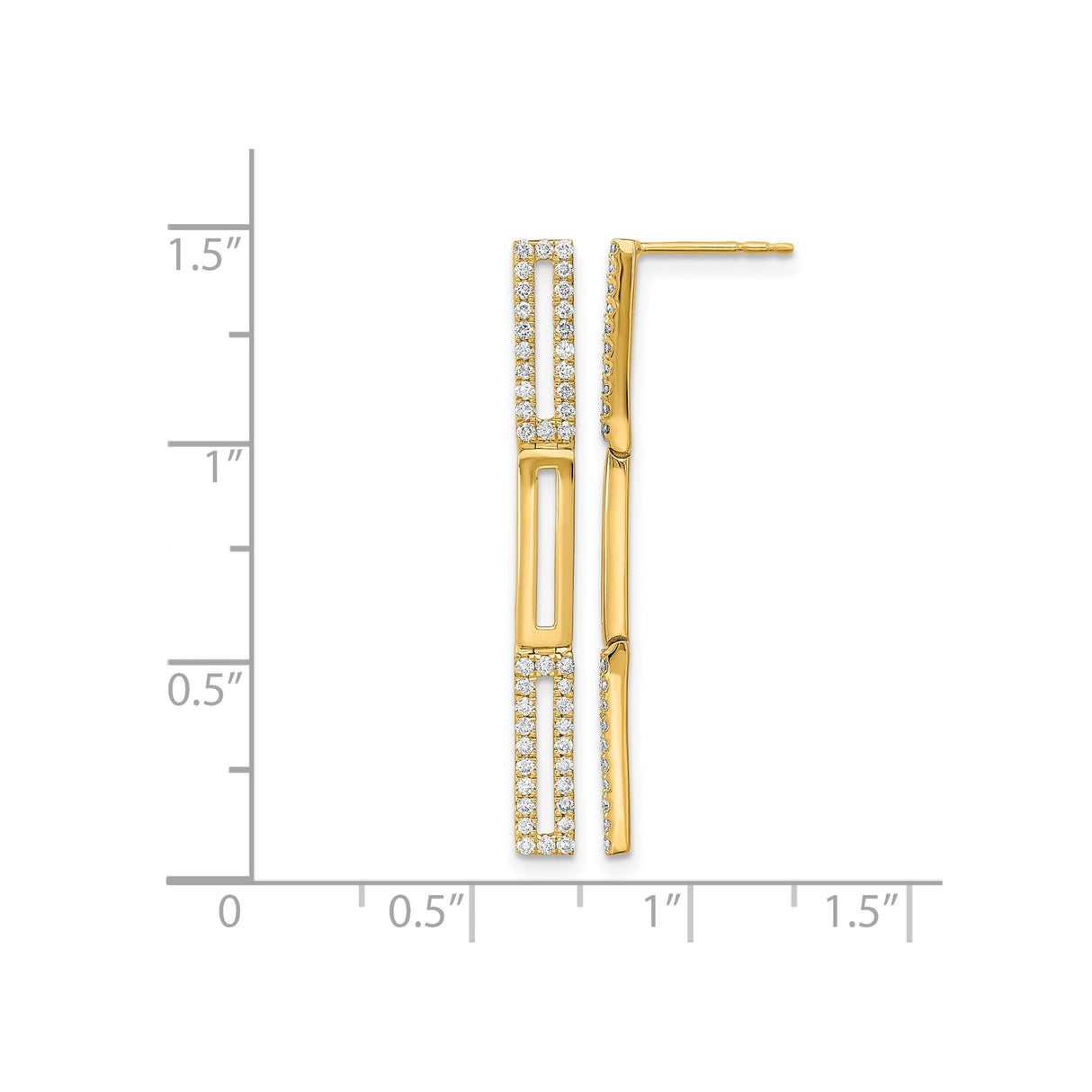 14k Yellow Gold Drop Earrings with Diamond and Geometric Rectangle Cutout Design