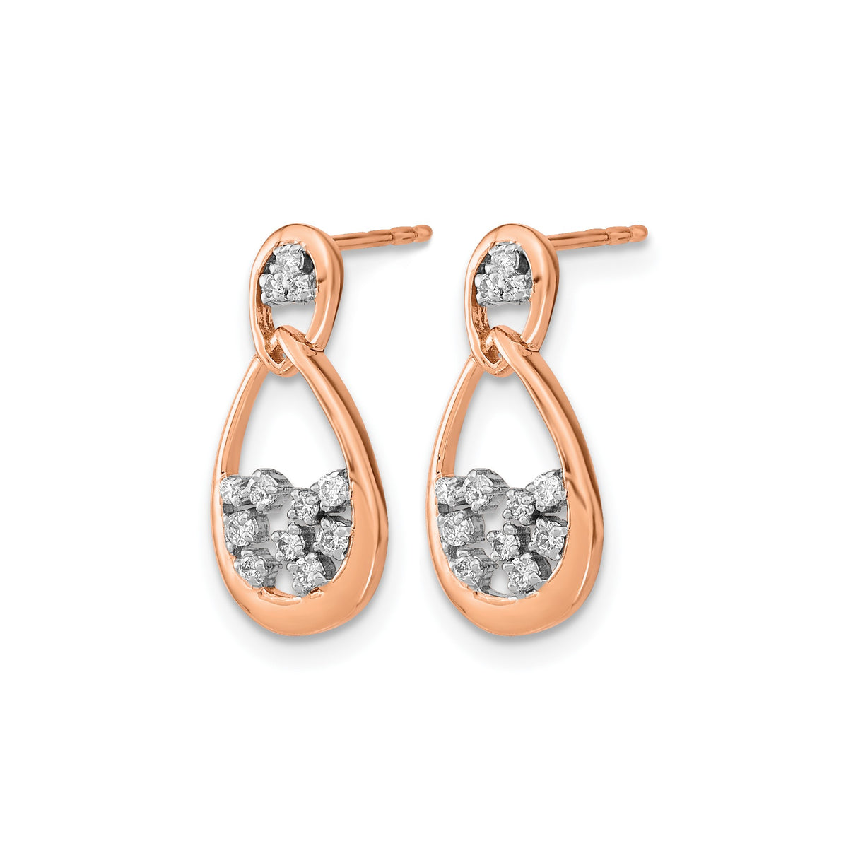 14k Rose Gold Teardrop Earrings with Diamond Cluster and Openwork Loop Design
