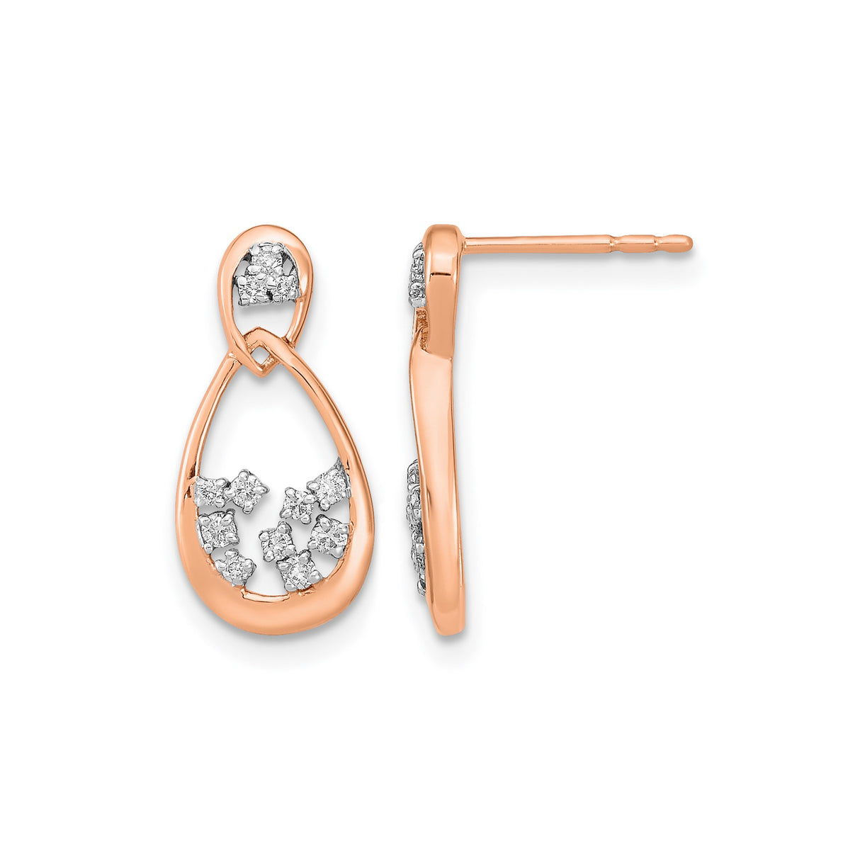 14k Rose Gold Teardrop Earrings with Diamond Cluster and Openwork Loop Design