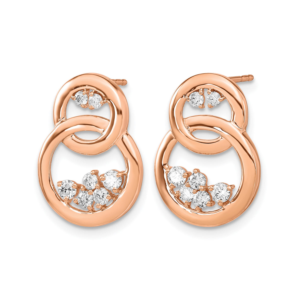 14k Rose Gold Infinity Stud Earrings with Round Diamonds, Double Loop Design for Women