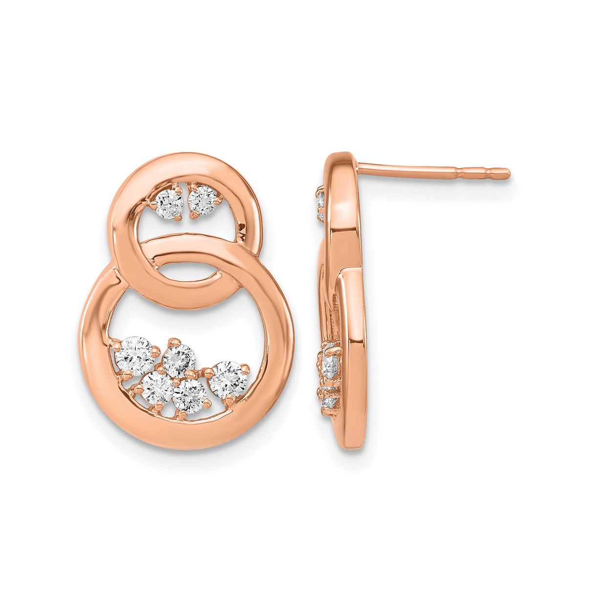 14k Rose Gold Infinity Stud Earrings with Round Diamonds, Double Loop Design for Women