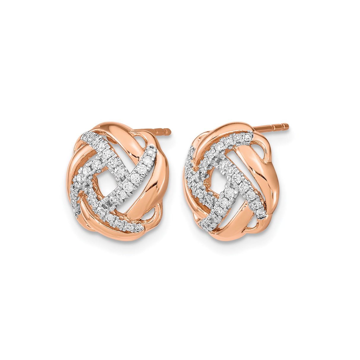 14k Rose Gold Knot Stud Earrings with Pavé-Set Diamonds, Eternity Love Symbol Design