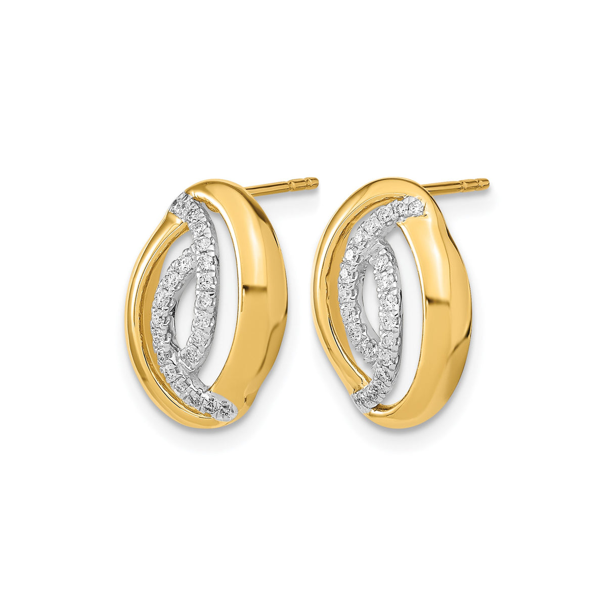 14k Yellow Gold Stud Earrings with Diamond Accents, Oval and Interlocking Marquise Design