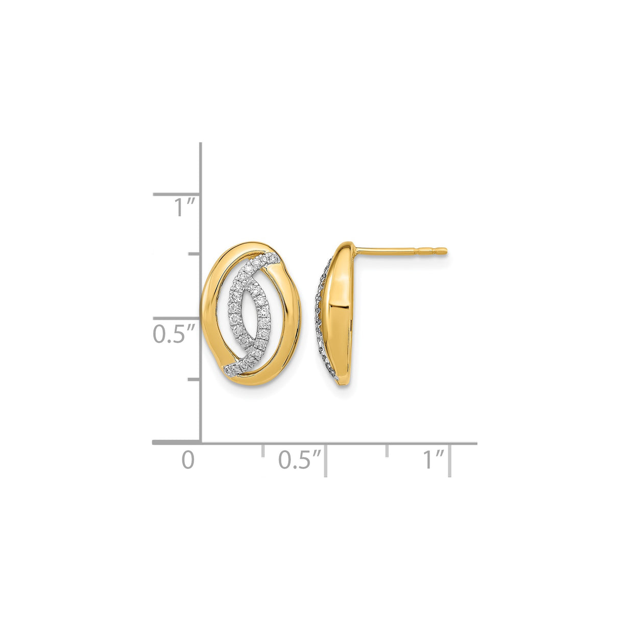 14k Yellow Gold Stud Earrings with Diamond Accents, Oval and Interlocking Marquise Design