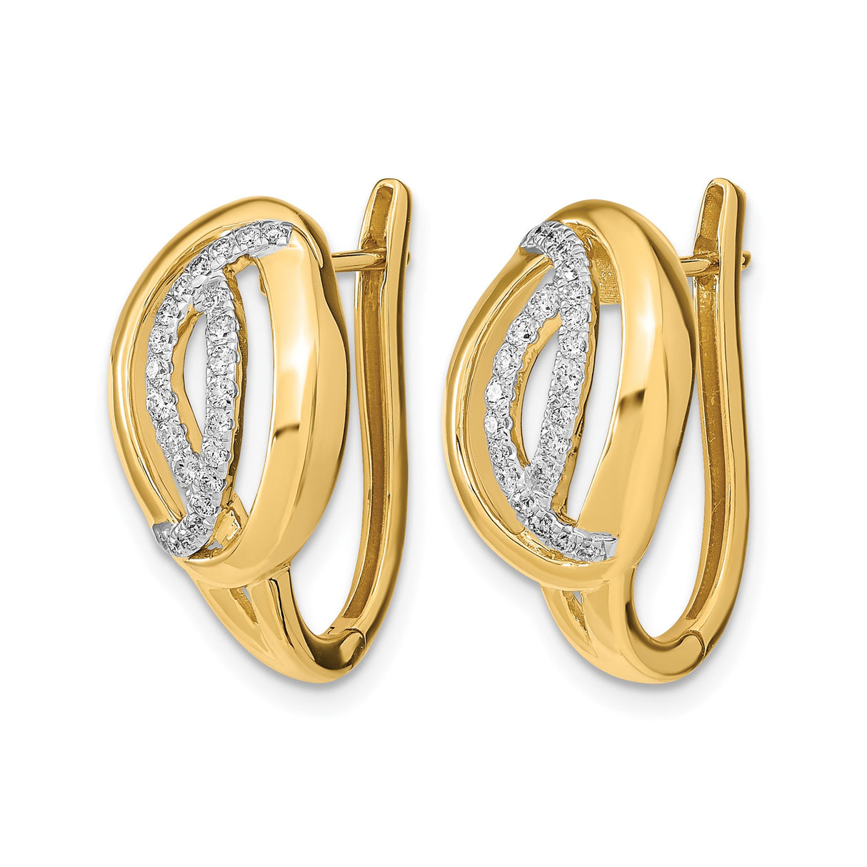 14k Yellow Gold Marquise Hoop Earrings with Diamonds, Polished Finish, Modern Open Design