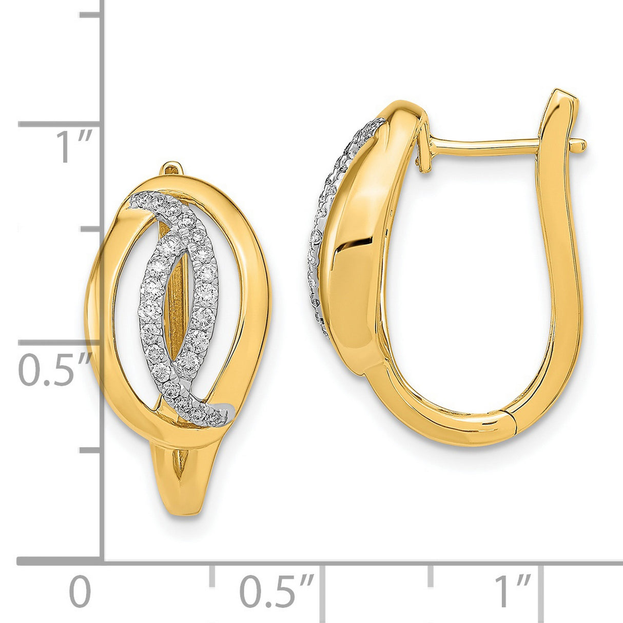 14k Yellow Gold Marquise Hoop Earrings with Diamonds, Polished Finish, Modern Open Design