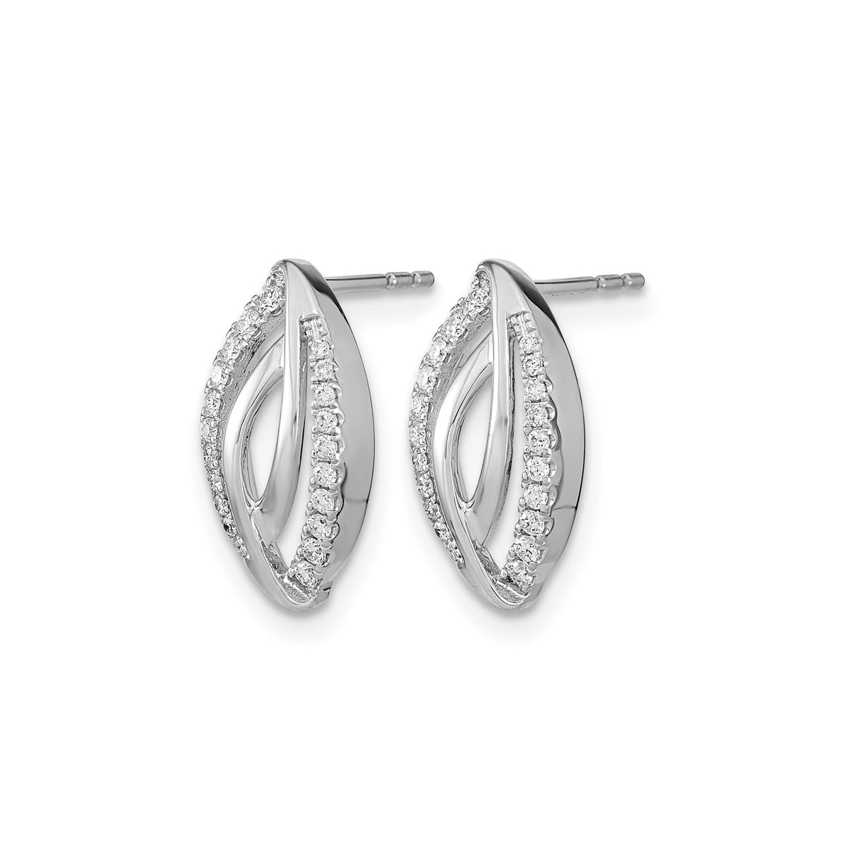 14k White Gold Stud Earrings with Diamond Accents, Ichthys Faith Symbol Open Design