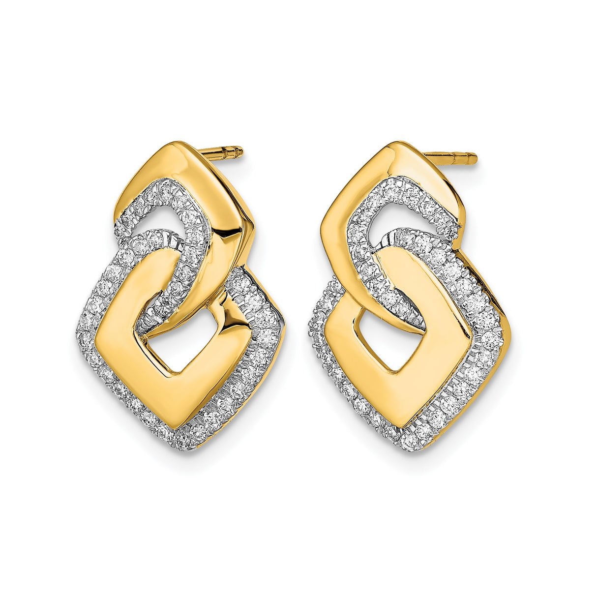 14k Yellow Gold Dangle Earrings with Diamond Accents, Interlocking Geometric Links Design