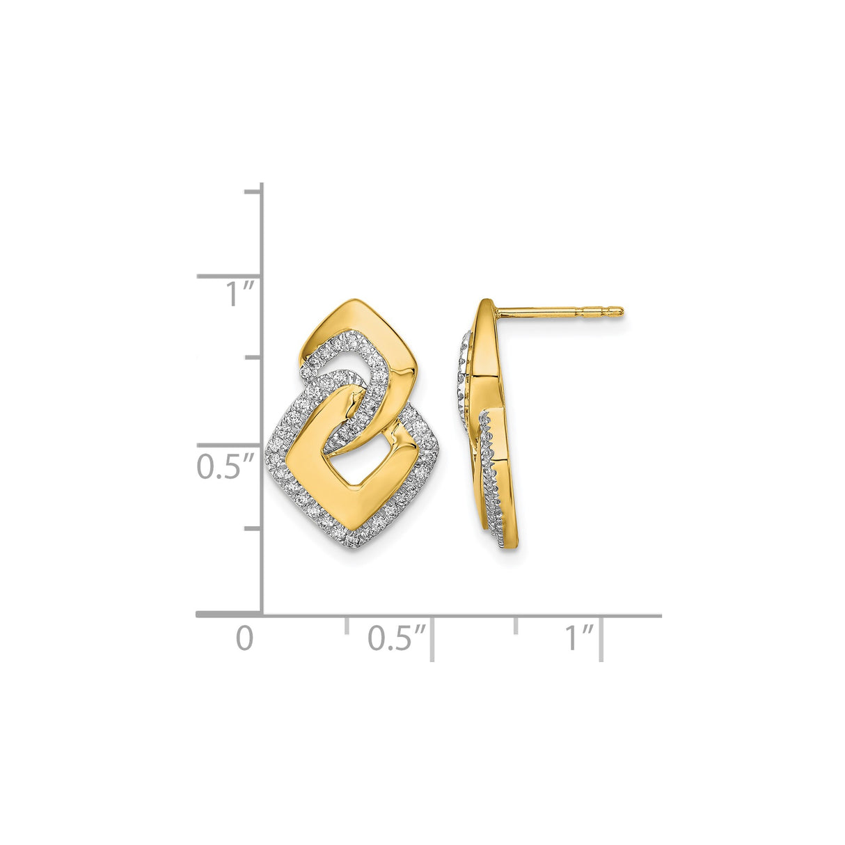 14k Yellow Gold Dangle Earrings with Diamond Accents, Interlocking Geometric Links Design