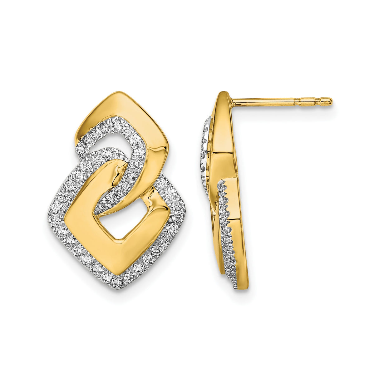 14k Yellow Gold Dangle Earrings with Diamond Accents, Interlocking Geometric Links Design