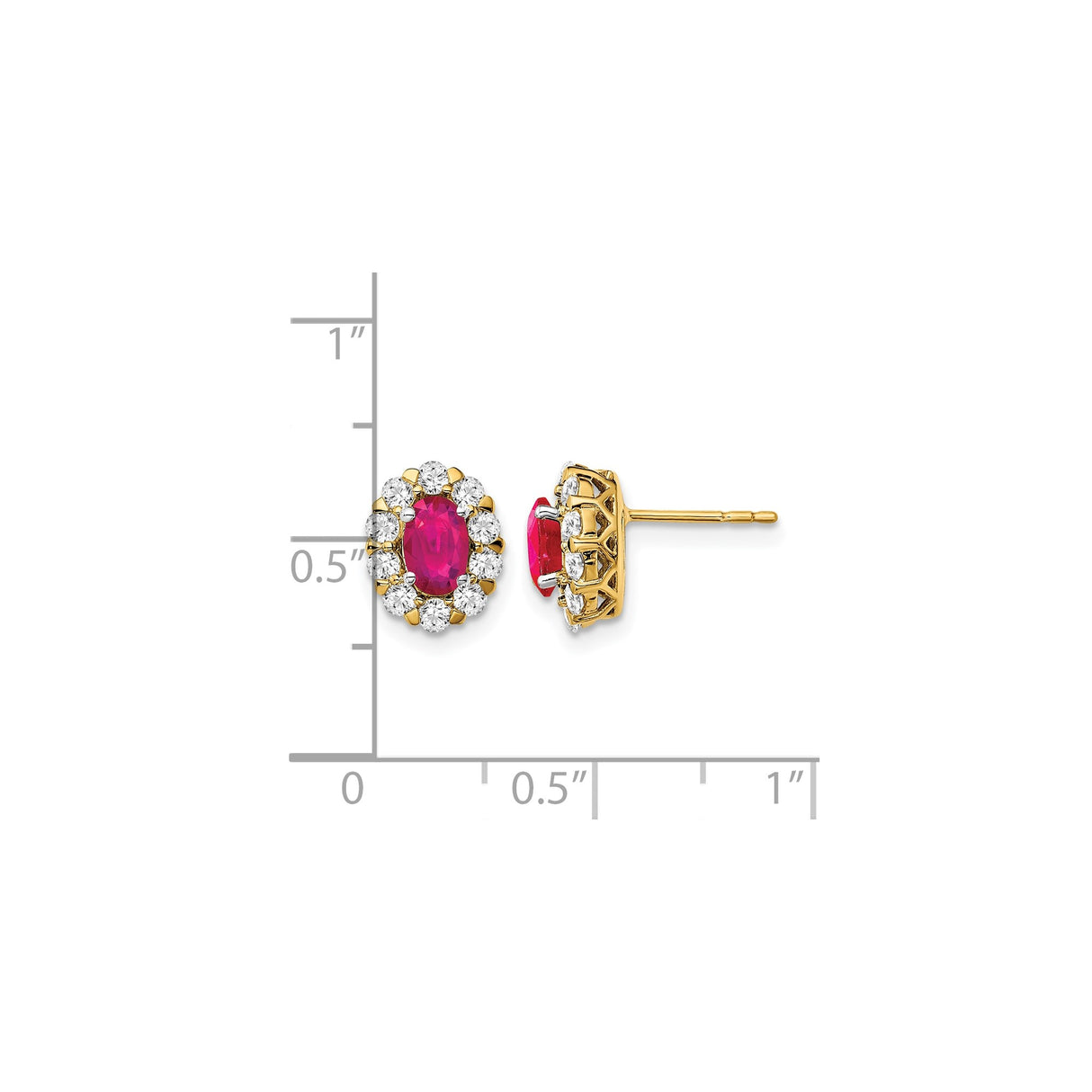 14k Yellow Gold Ruby Stud Earrings with Diamond Halo in Floral Cluster Design for Women