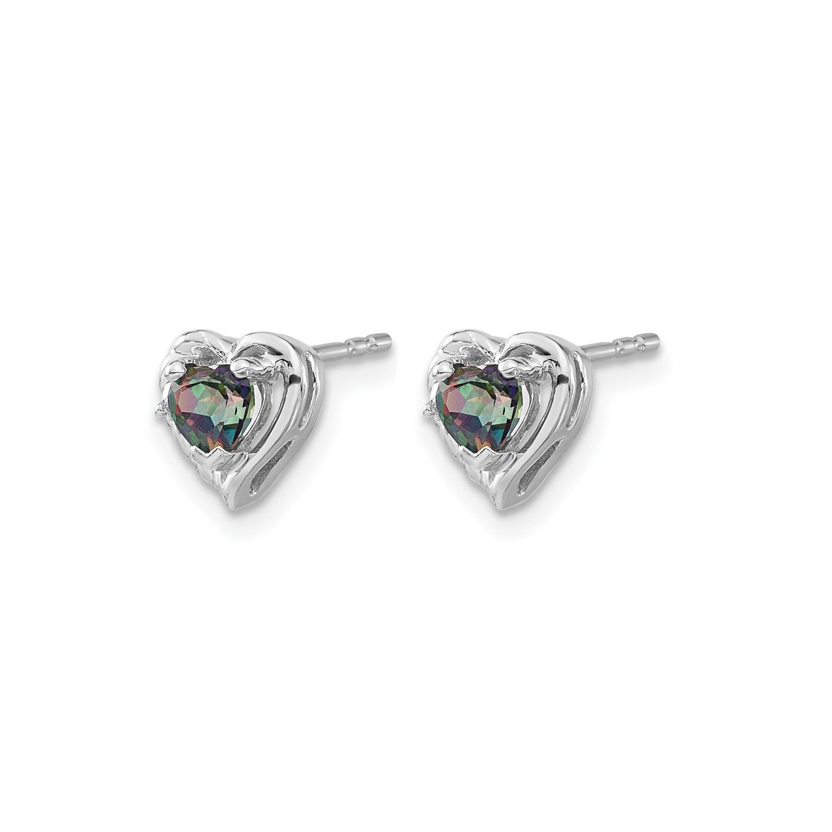 14k White Gold Heart Stud Earrings with Mystic Fire Topaz and Diamond Accent