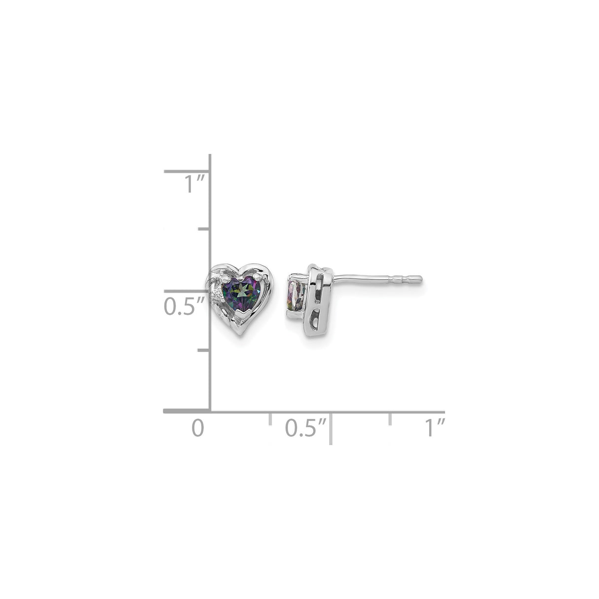 14k White Gold Heart Stud Earrings with Mystic Fire Topaz and Diamond Accent