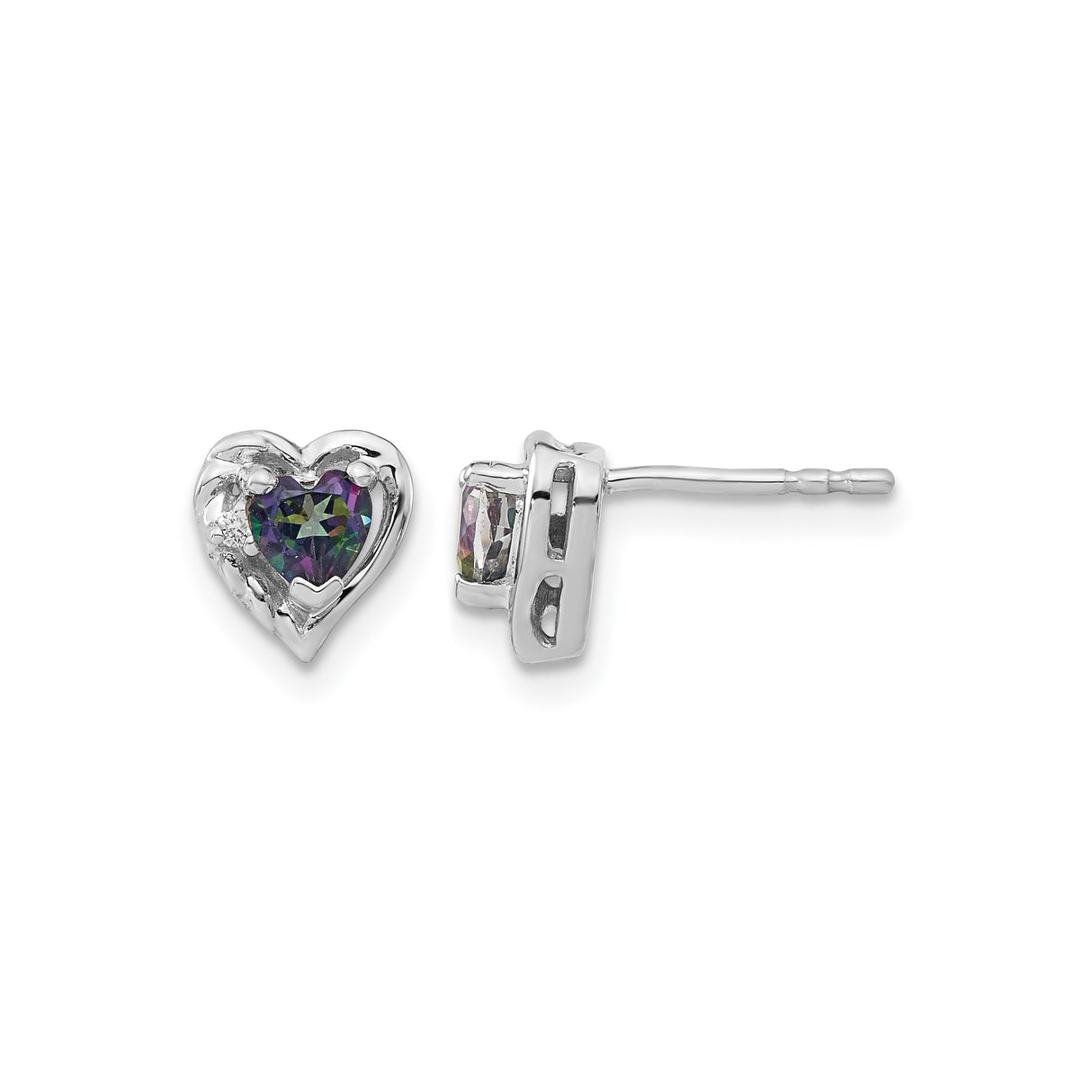 14k White Gold Heart Stud Earrings with Mystic Fire Topaz and Diamond Accent