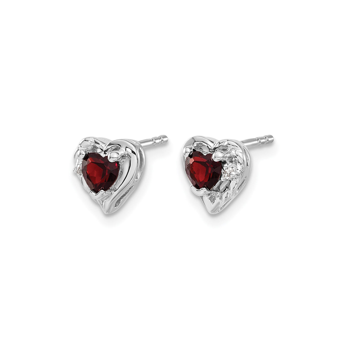 14k White Gold Heart Stud Earrings with Garnet and Diamond Accents