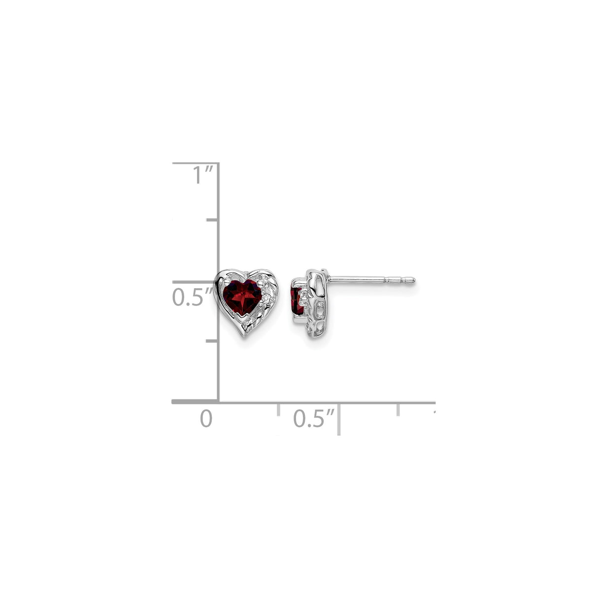 14k White Gold Heart Stud Earrings with Garnet and Diamond Accents