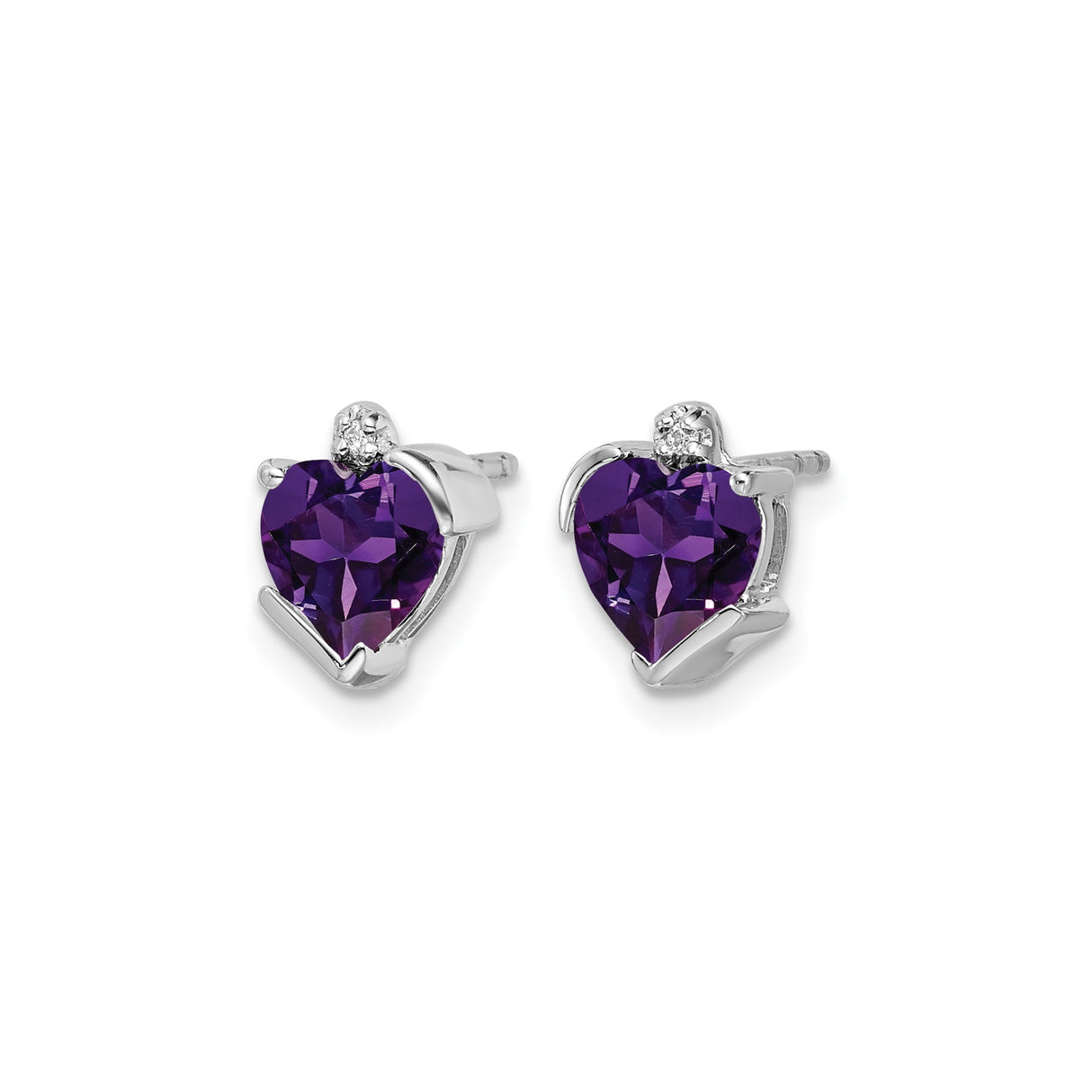14k White Gold Heart Amethyst Stud Earrings with Diamond Accent