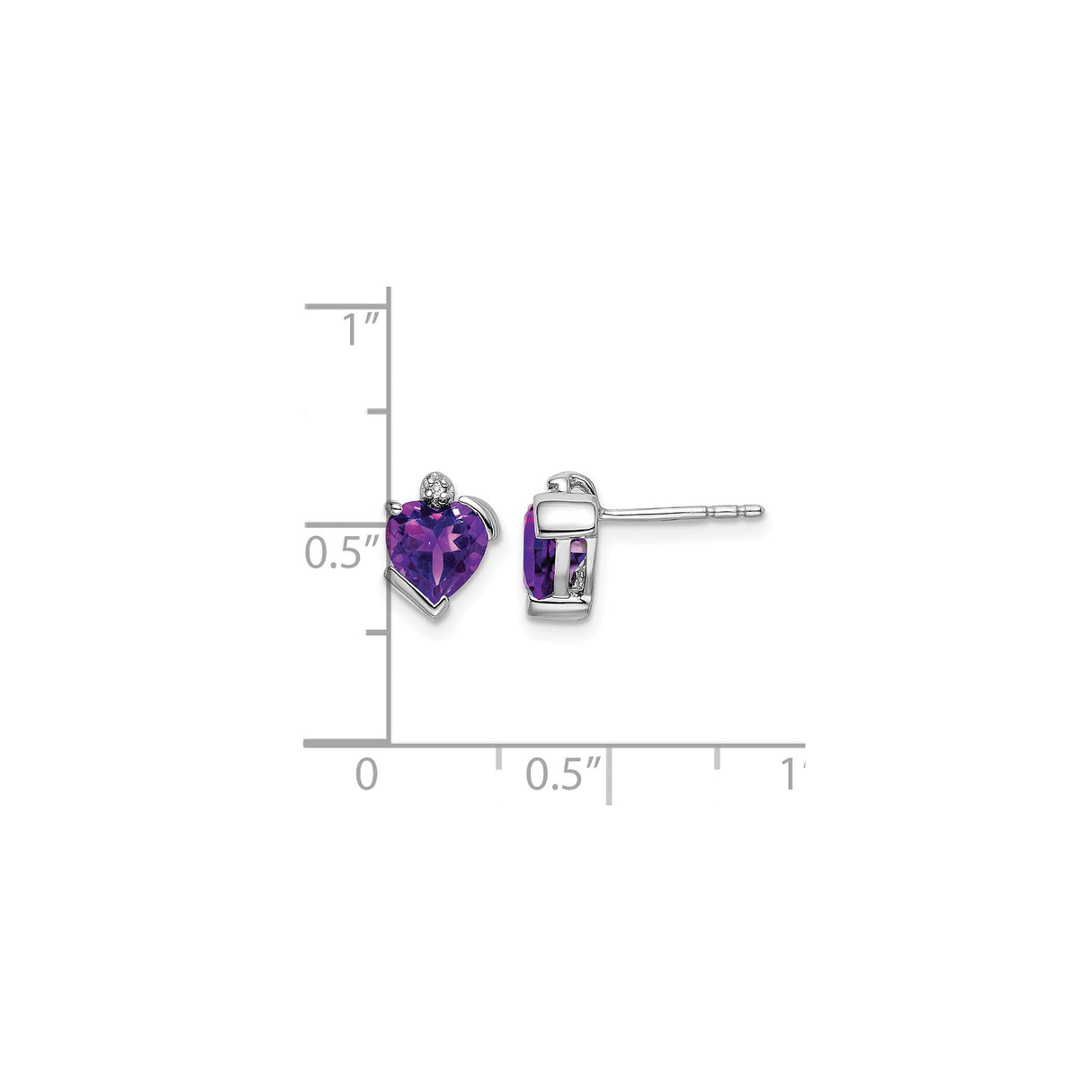14k White Gold Heart Amethyst Stud Earrings with Diamond Accent