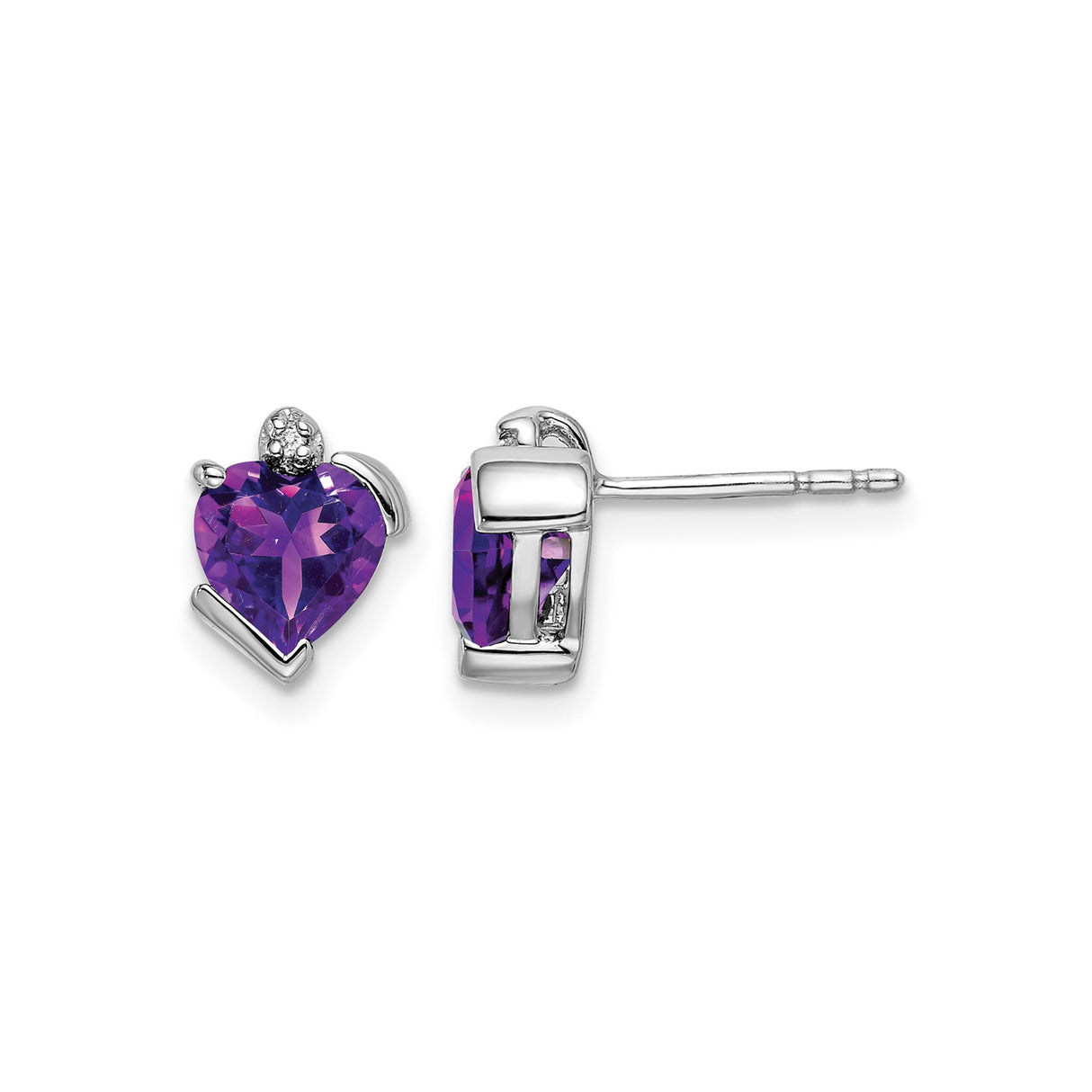 14k White Gold Heart Amethyst Stud Earrings with Diamond Accent