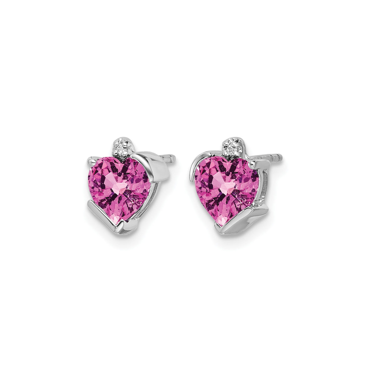 14k White Gold Angel Heart Stud Earrings with Created Pink Sapphire and Diamond Accents
