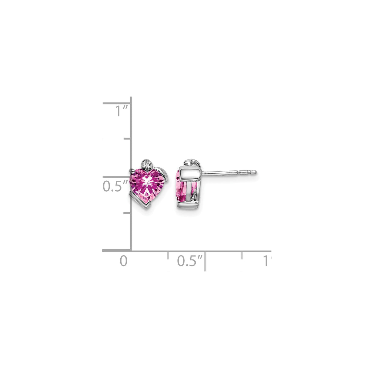 14k White Gold Angel Heart Stud Earrings with Created Pink Sapphire and Diamond Accents