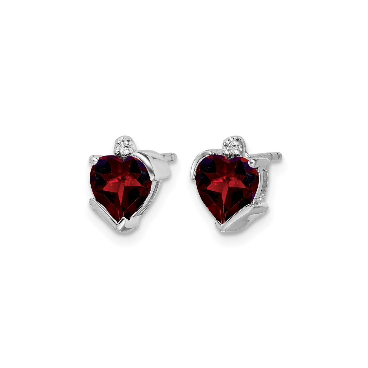 14k White Gold Heart Shaped Garnet and Diamond Stud Earrings for Women