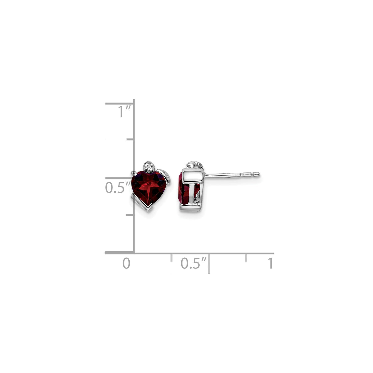 14k White Gold Heart Shaped Garnet and Diamond Stud Earrings for Women
