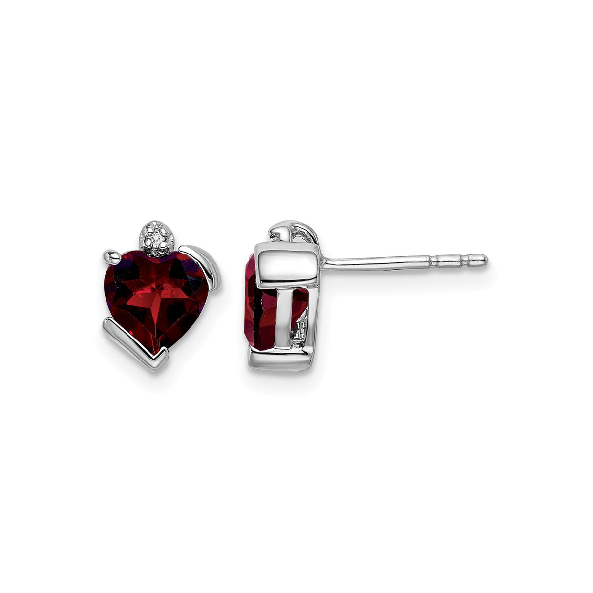 14k White Gold Heart Shaped Garnet and Diamond Stud Earrings for Women