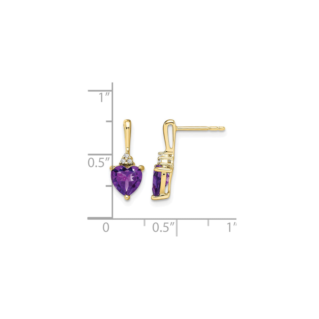 10k Yellow Gold Drop Earrings with Heart Shaped Amethyst and Diamond Accents, Romantic Design