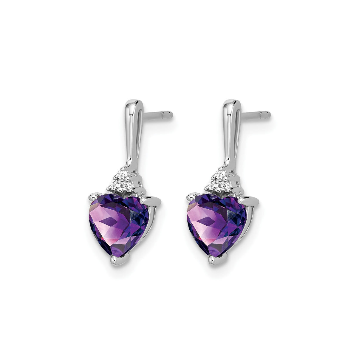 14k White Gold Heart Shaped Amethyst Stud Earrings with Diamond Accents for Women