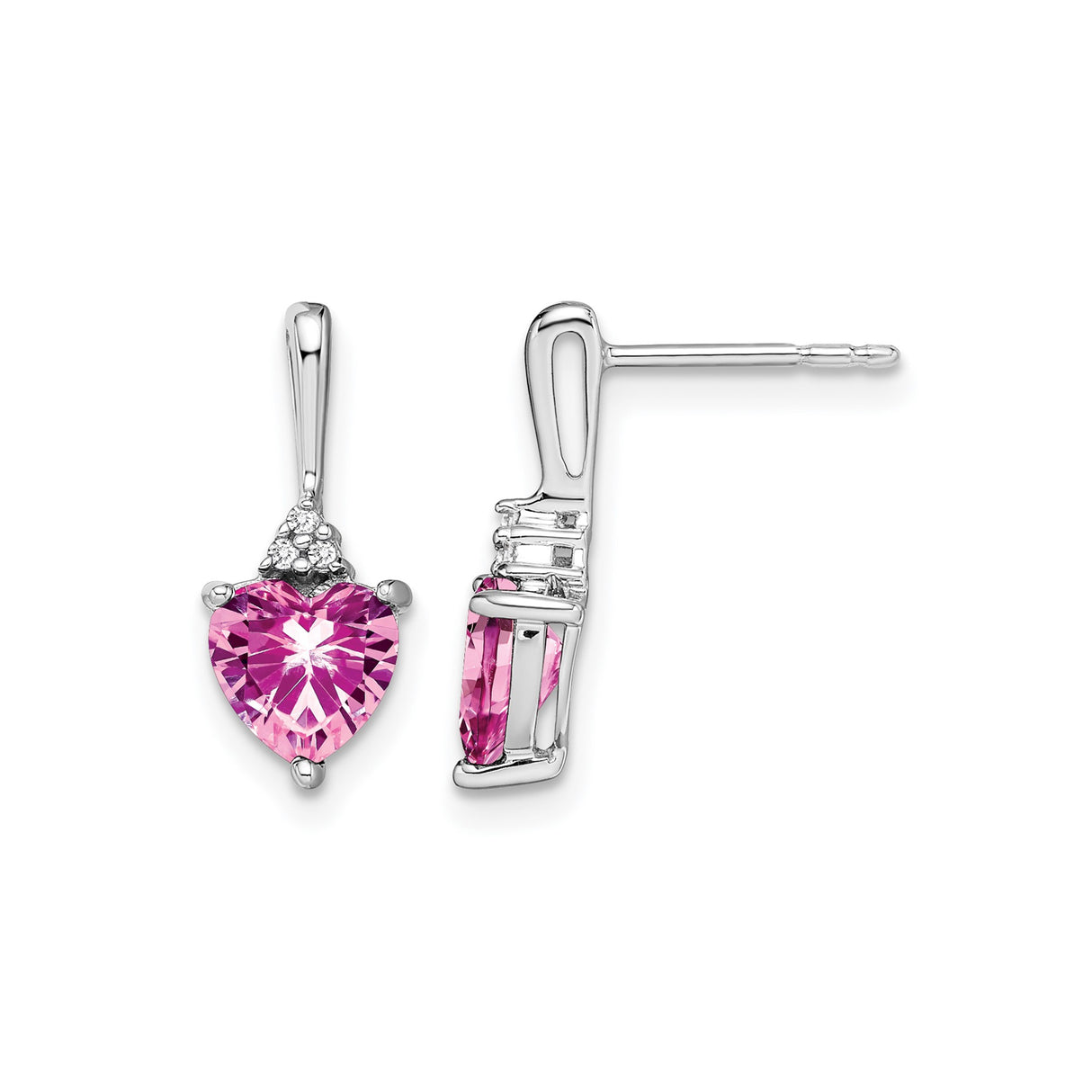 14k White Gold Heart Stud Earrings with Created Sapphire and Diamond Accents for Women