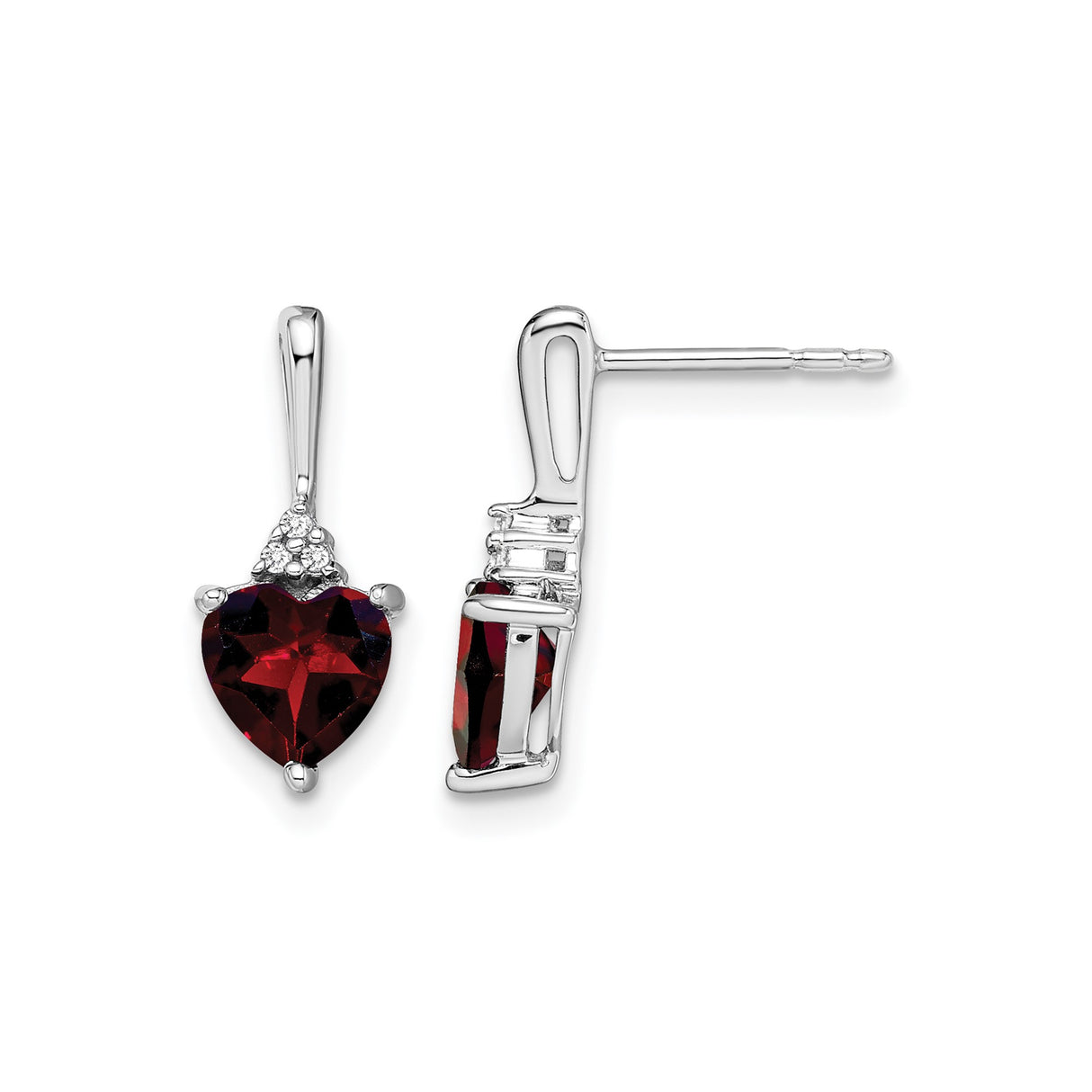 10k White Gold Heart Stud Earrings with Garnet and Diamond Accents for Women