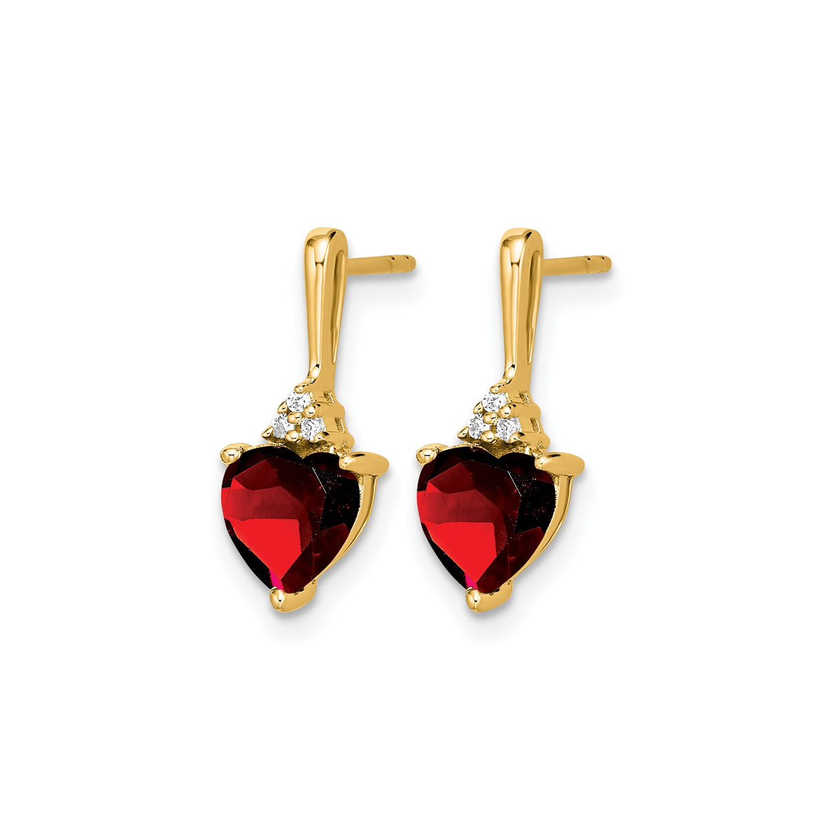 10k Yellow Gold Garnet Heart Stud Earrings with Diamond Accents for Women