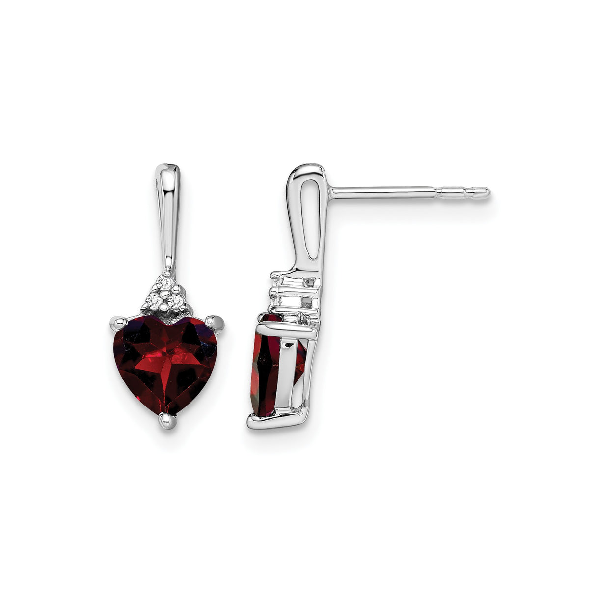 14k White Gold Heart Garnet and Diamond Accent Stud Earrings for Women