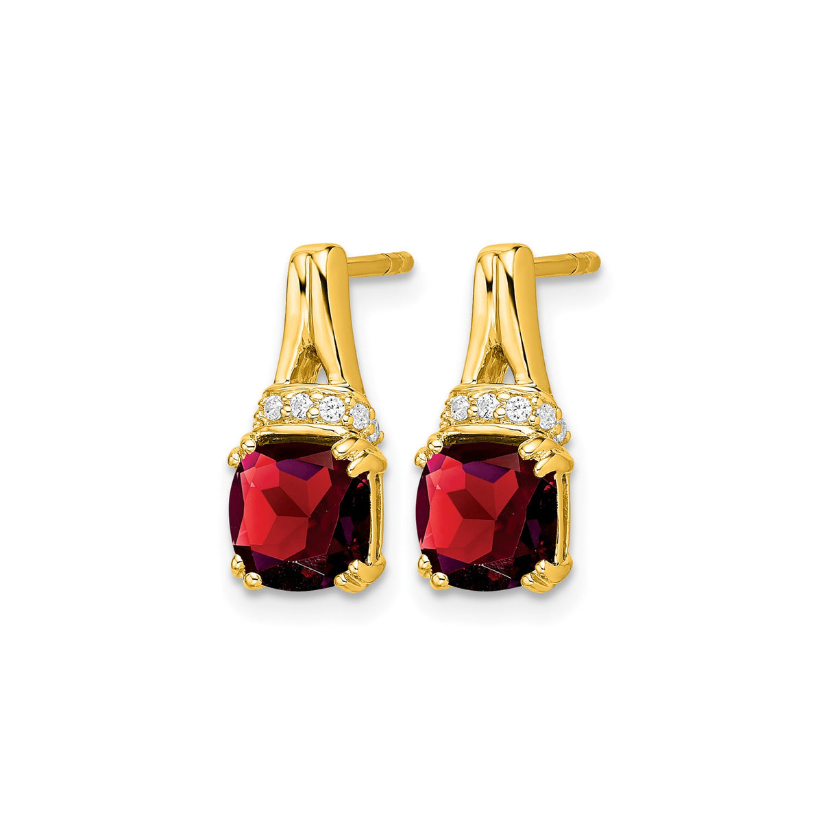 10k Yellow Gold Stud Earrings with Garnet and Diamond Accents, Classic Design for Women