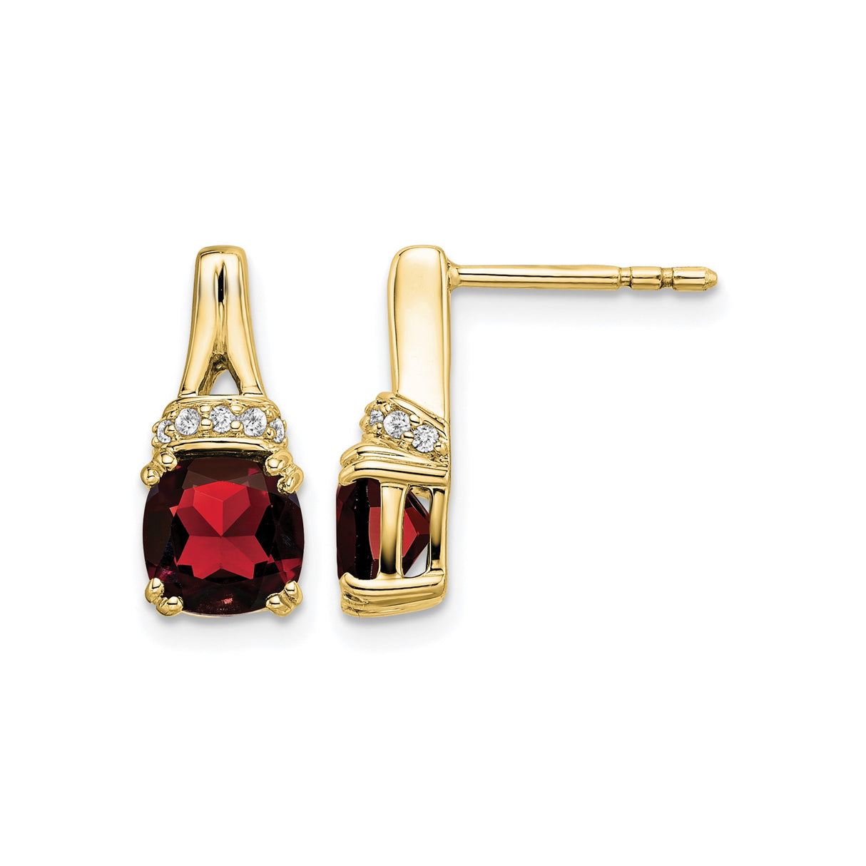 10k Yellow Gold Stud Earrings with Garnet and Diamond Accents, Classic Design for Women