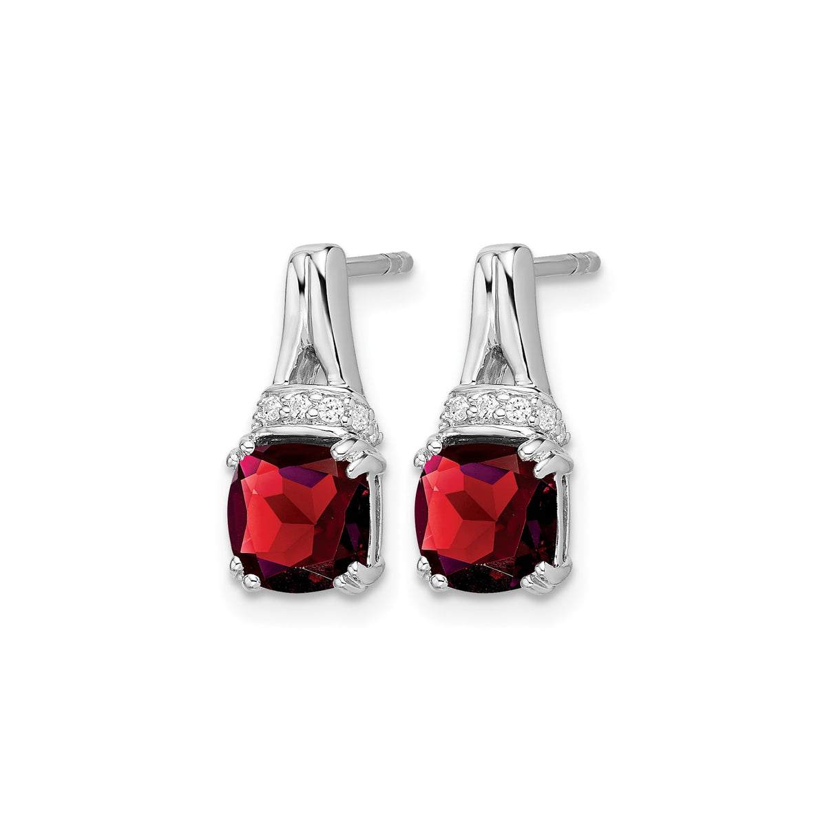 14k White Gold Stud Earrings with Garnet and Diamond Accents, Classic Birthstone Jewelry