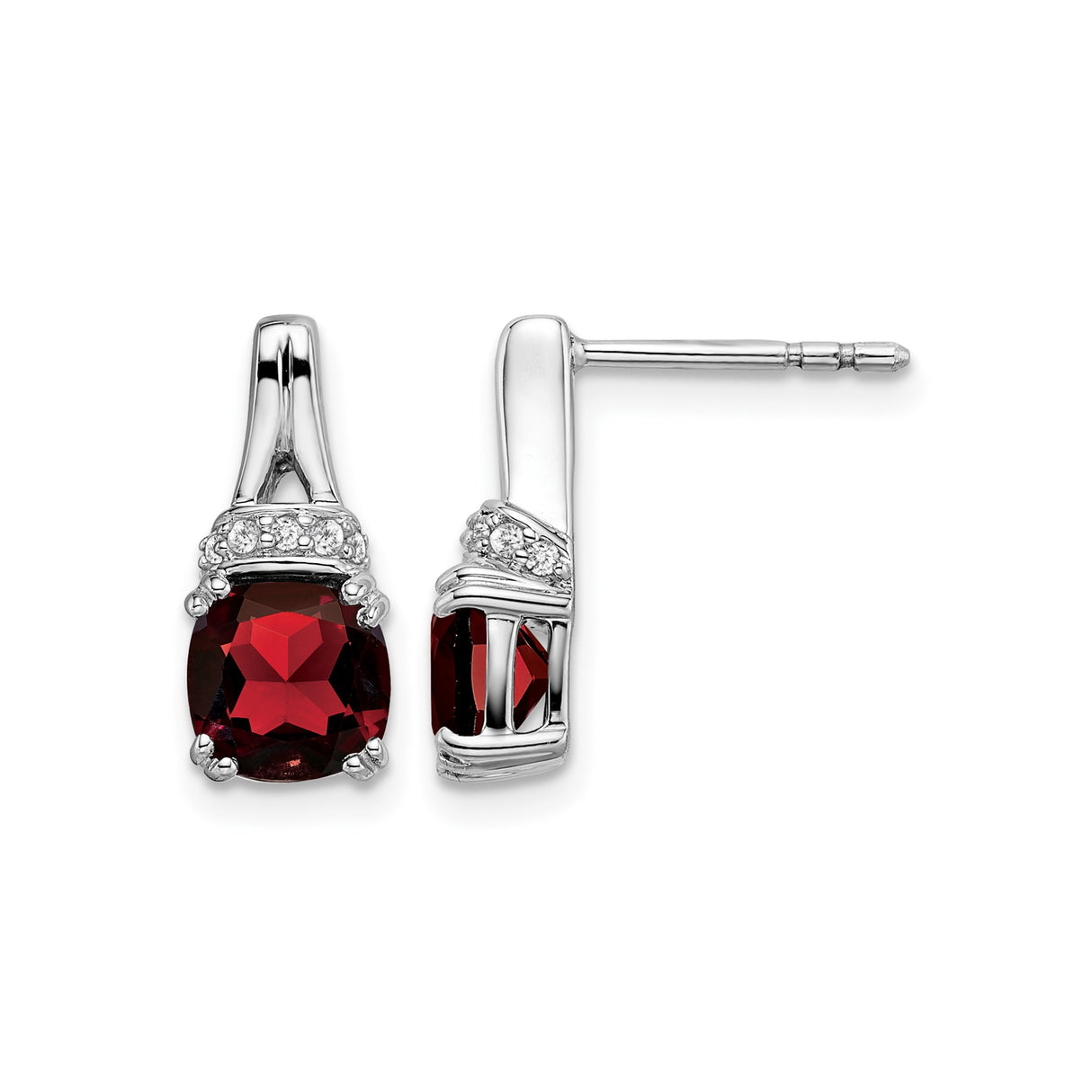 14k White Gold Stud Earrings with Garnet and Diamond Accents, Classic Birthstone Jewelry