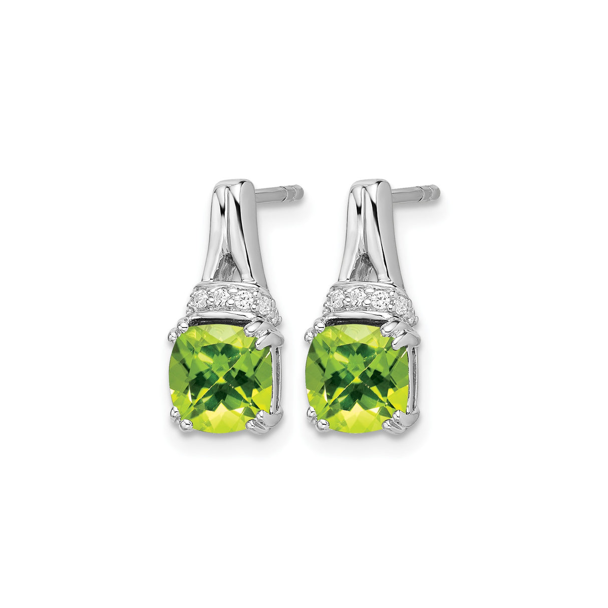 14k White Gold Peridot Stud Earrings with Diamond Accents, August Birthstone Jewelry