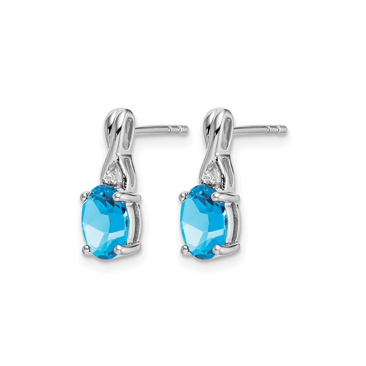 14k White Gold Earrings with Swiss Blue Topaz and Diamond, Twisted Stud Design