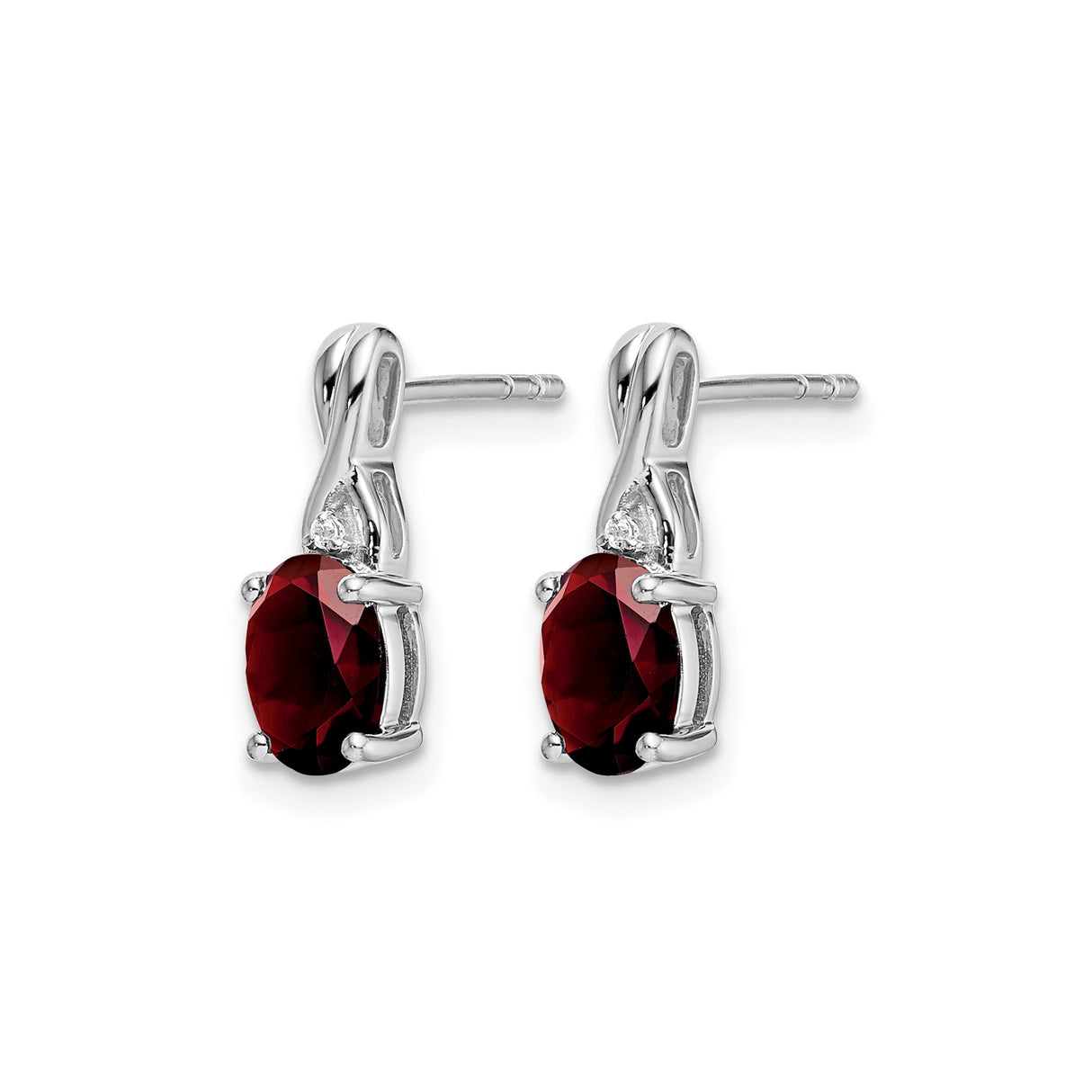 14k White Gold Garnet and Diamond Stud Earrings, Twist Design, January Birthstone Jewelry
