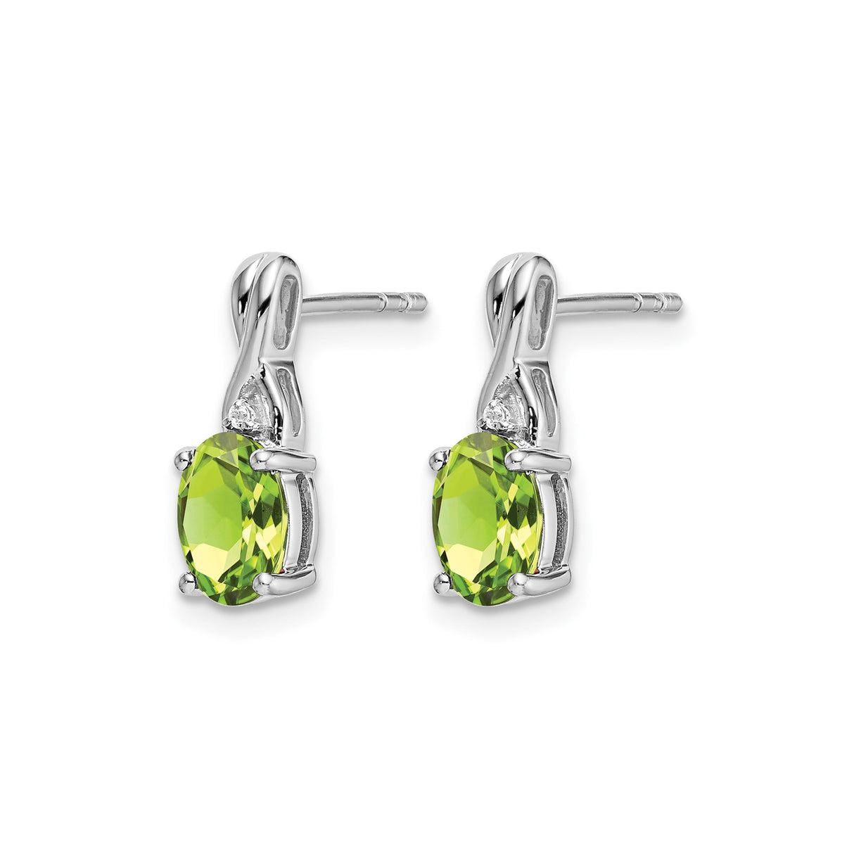 14k White Gold Peridot Stud Earrings with Diamond Accents, Twist Setting for Women