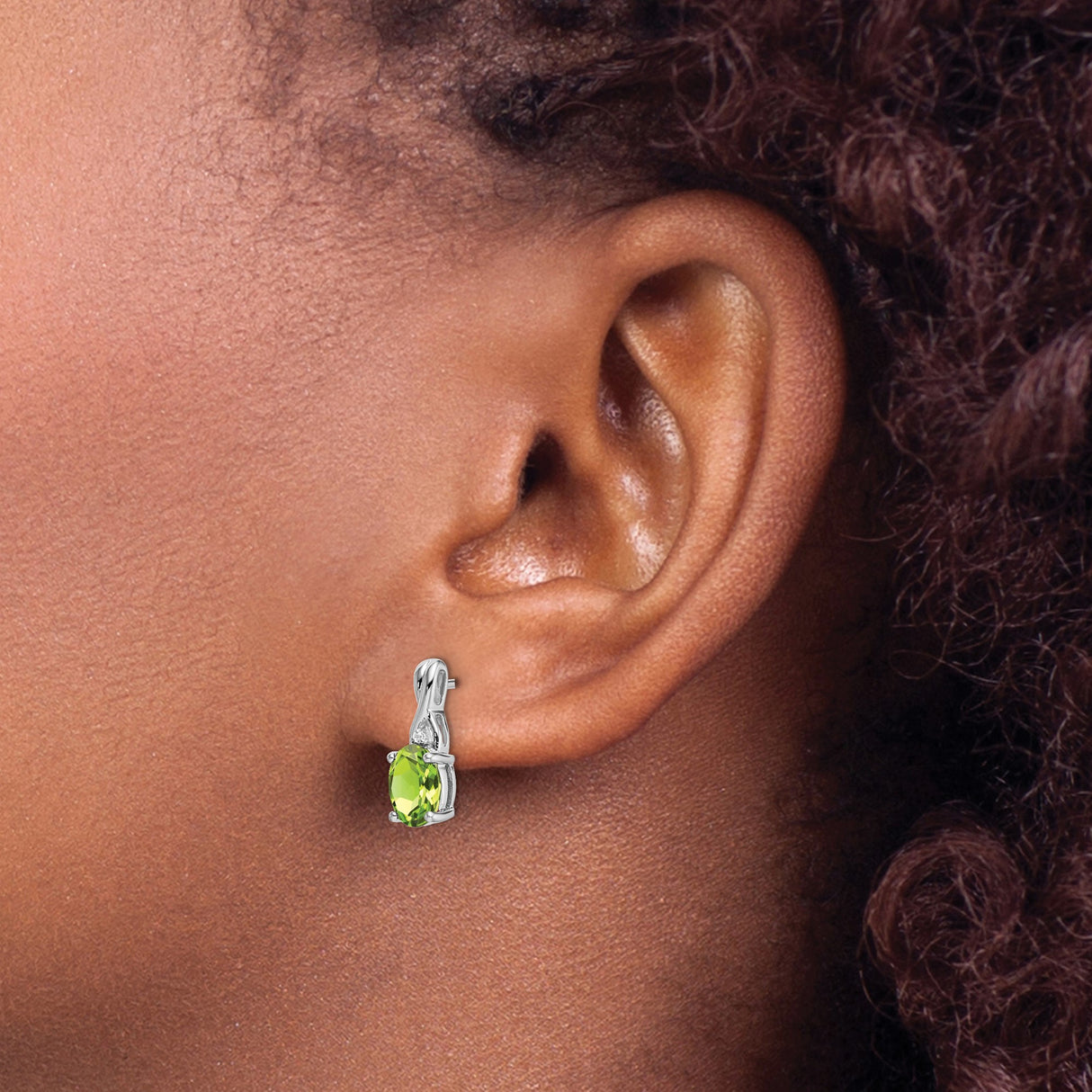 14k White Gold Peridot Stud Earrings with Diamond Accents, Twist Setting for Women